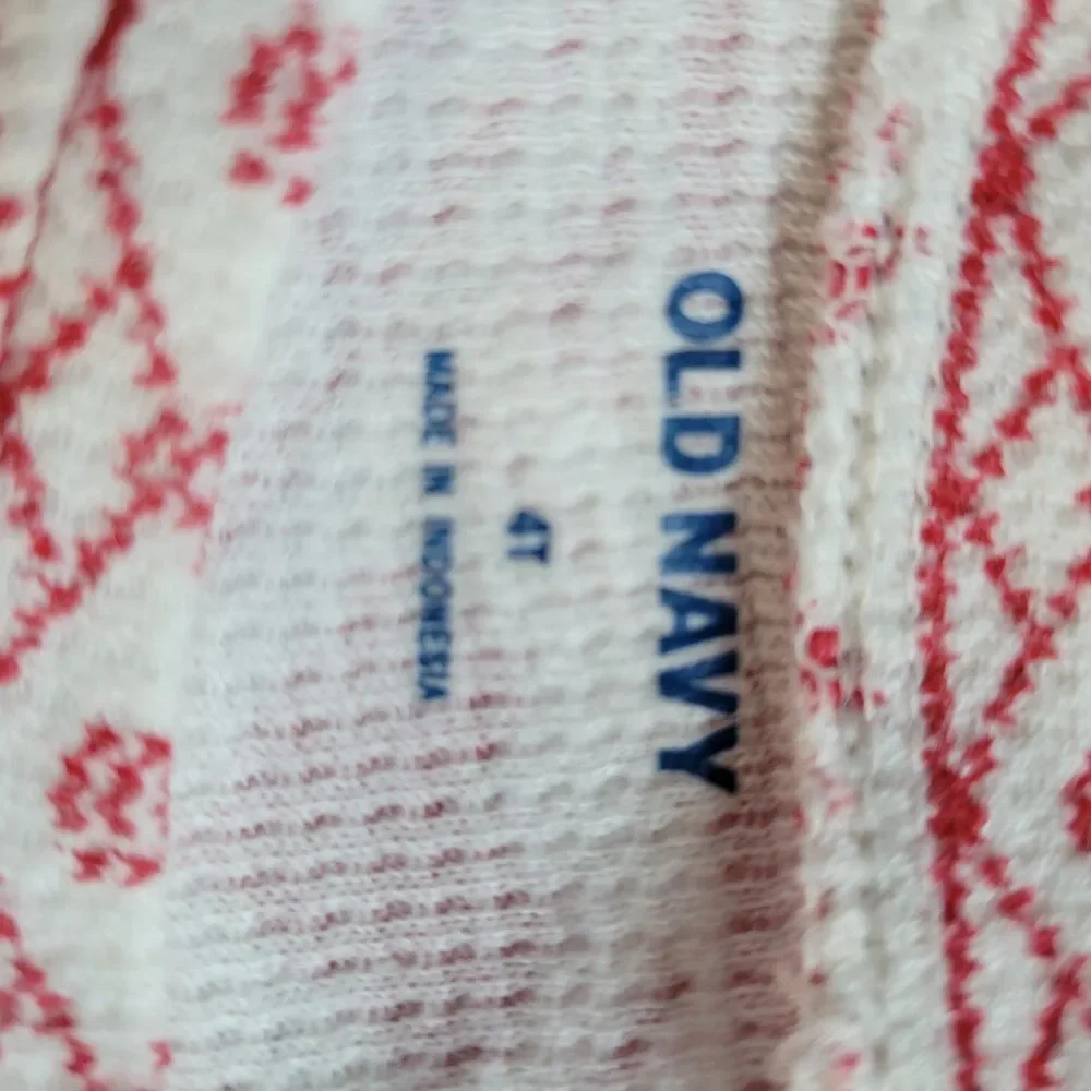 Old Navy Girls Red White Fair Isle Heart Waffle Knit Dress Long Sleeve Size 4T